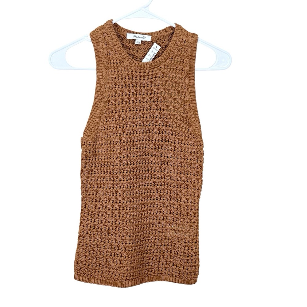 Madewell Crochet Knit Crewneck Sweater Tank Womens XXS Brown Cotton NWT